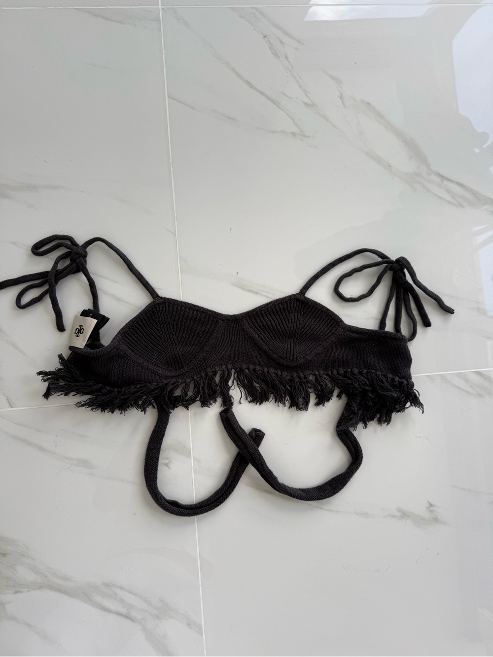 The Garmet Fringe Knit Bustier Top, S